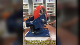 Heavy Duty Iron Core PU Casters with Single Spring Shock Absorption. 